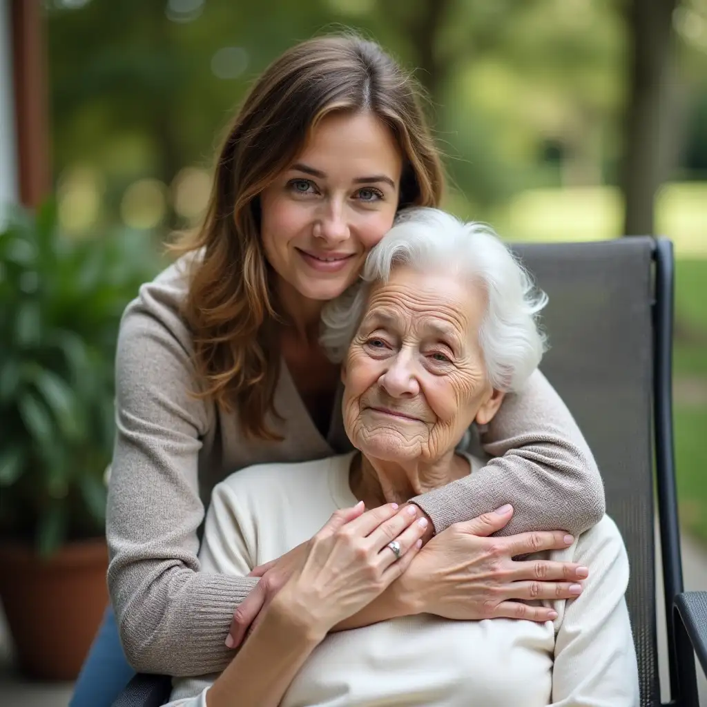 Young-Woman-Comforting-Frail-Grandmother-on-a-Patio