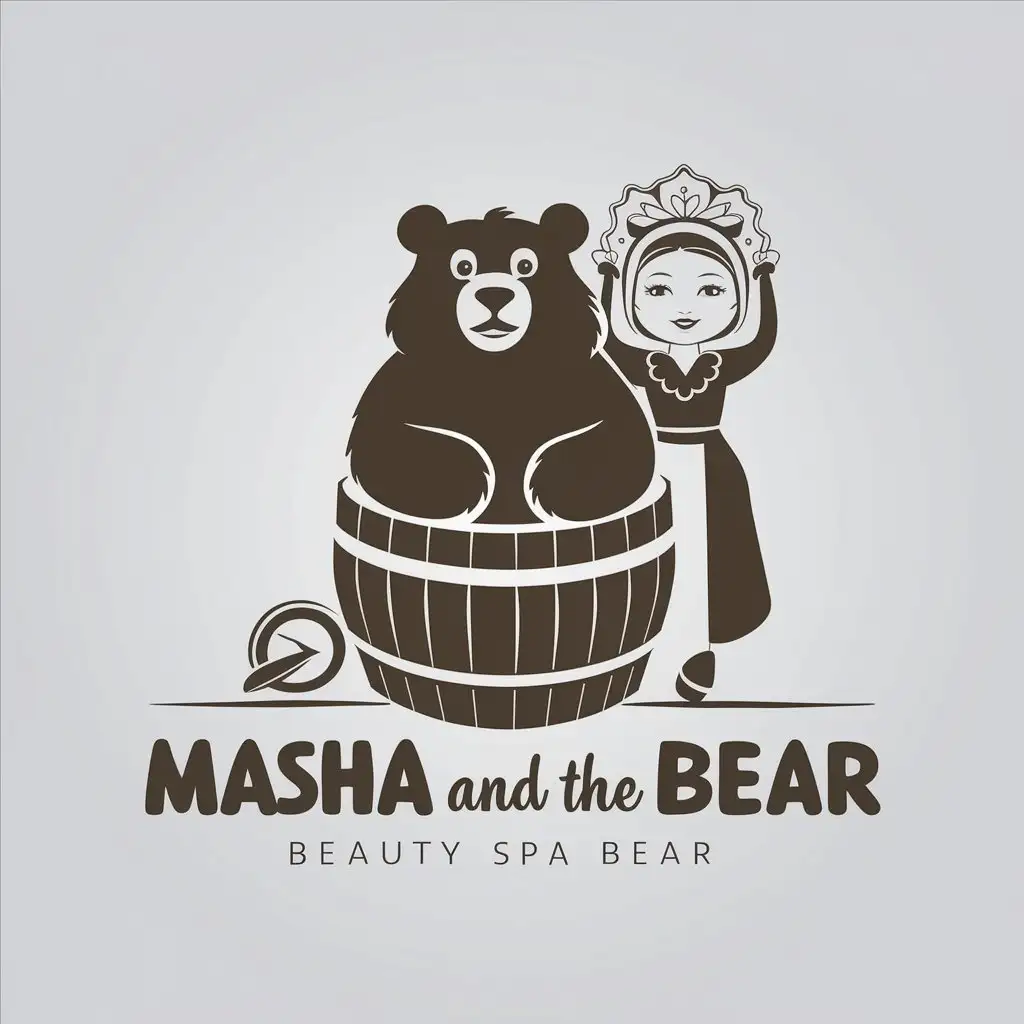 LOGO-Design-For-Masha-and-the-Bear-Minimalistic-Vector-with-Cartoon-Characters-for-Beauty-Spa-Industry