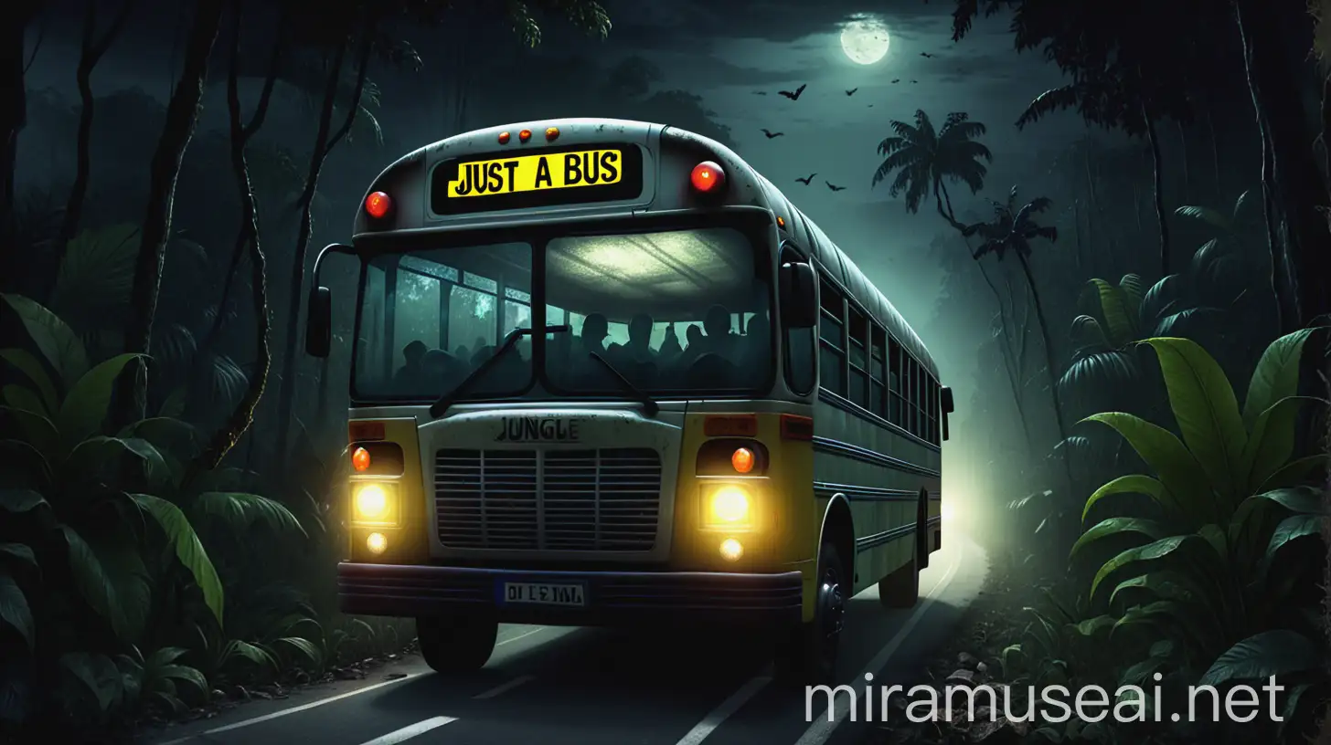 Spooky Bus on Jungle Road at Night