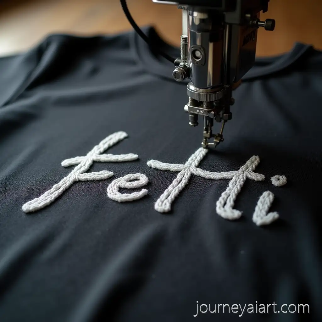 Embroidery-Machine-CreatingAI-Art-Prompt-Expansion-FETTI-Inscription-on-Dark-Grey-TShirt