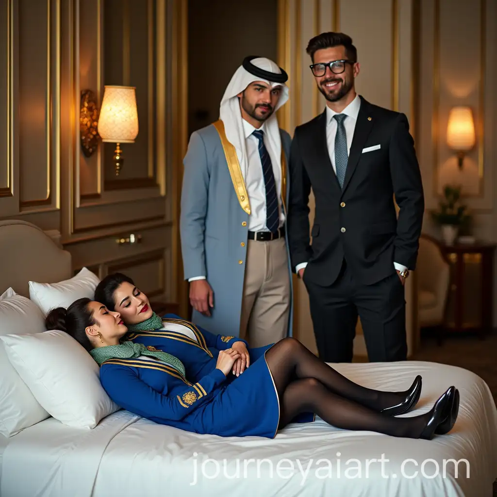 Russian-Flight-Attendants-Resting-in-Luxurious-Arab-Palace-Bedroom