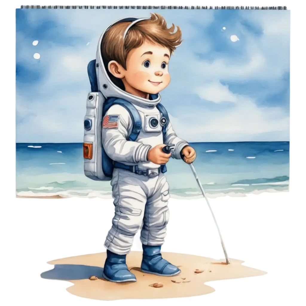 Boy-Astronaut-at-the-Beach-PNG-HighQuality-Digital-Illustration-for-Various-Uses