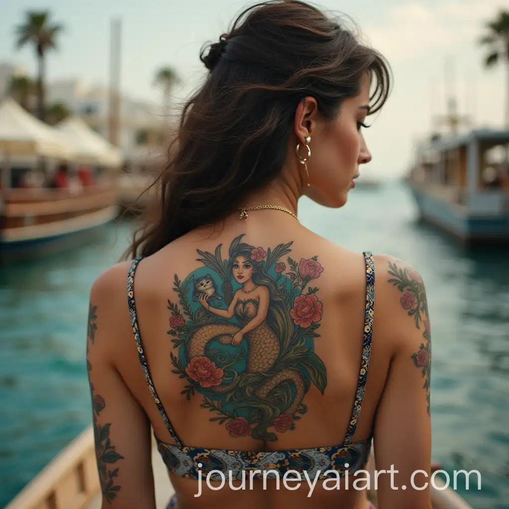 Nostalgic-Full-Back-Tattoo-Mermaids-Cats-and-Waterfront-Docks