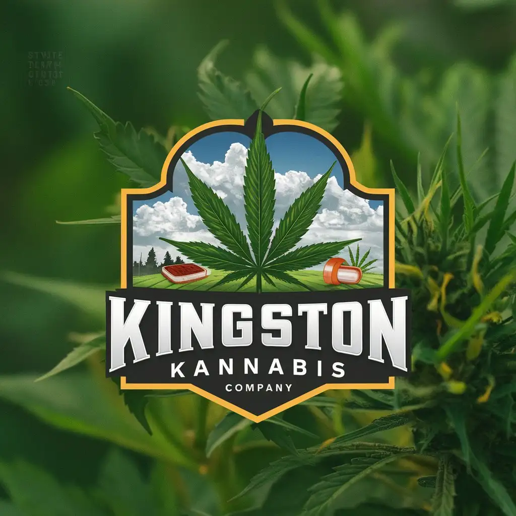 LOGO Design for Kingston Kannabis Company Clean and Realistic Design Featuring Cannabis Plant Capsules and Natural Elements