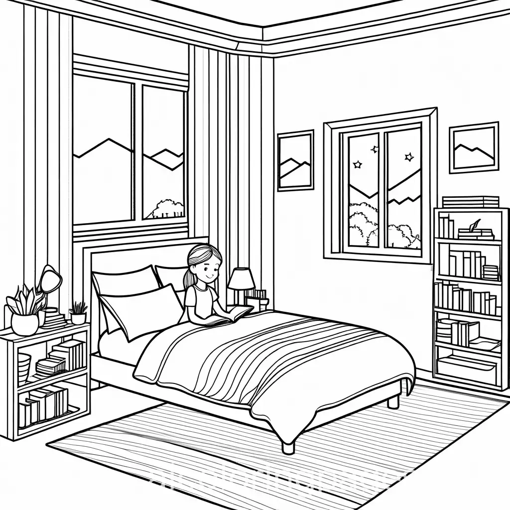 Cozy-Bedroom-Scene-Featuring-a-Girl-Drawing-with-Fairy-Lights