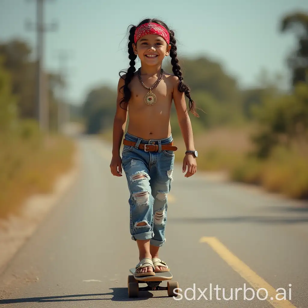 Latina-Adolescent-Girl-Skateboarding-on-a-Hot-Country-Lane