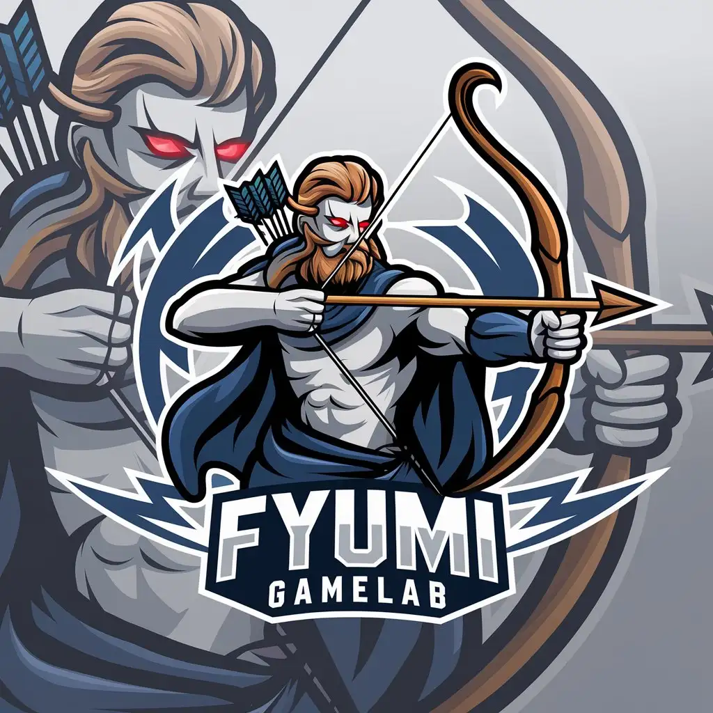 LOGO Design For FYumi GameLab Wind God Theme with Crimson Eyes and Bow Arrow