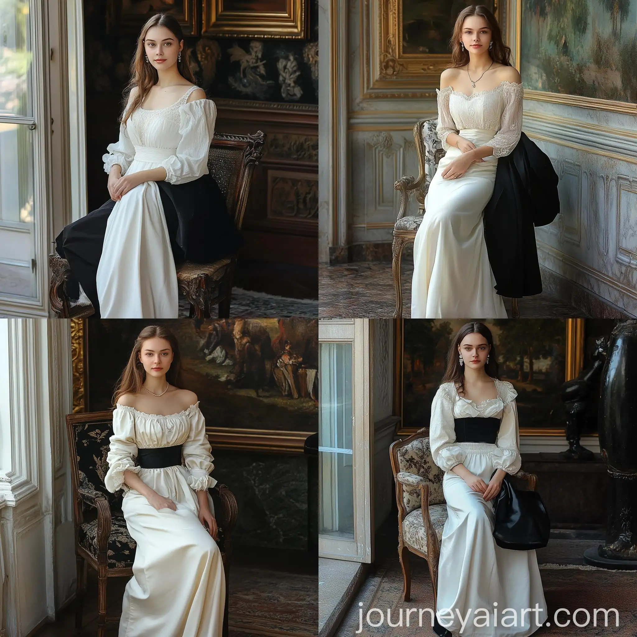 Girl-in-Light-Skirt-Dress-at-Aristocratic-Estate