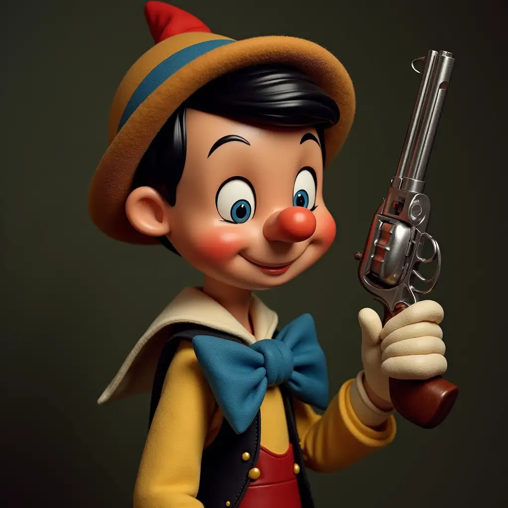 Pinocchio with a pistol in his hand portrait 75mm