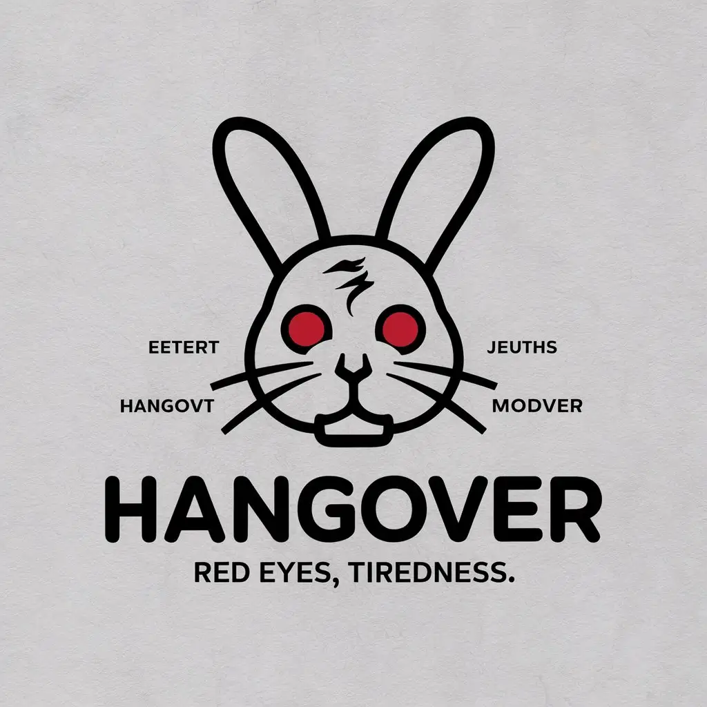 a vector logo design,with the text "hangover, red eyes, tiredness", main symbol:rabbit with a hangover,Moderate,be used in Entertainment industry,clear background