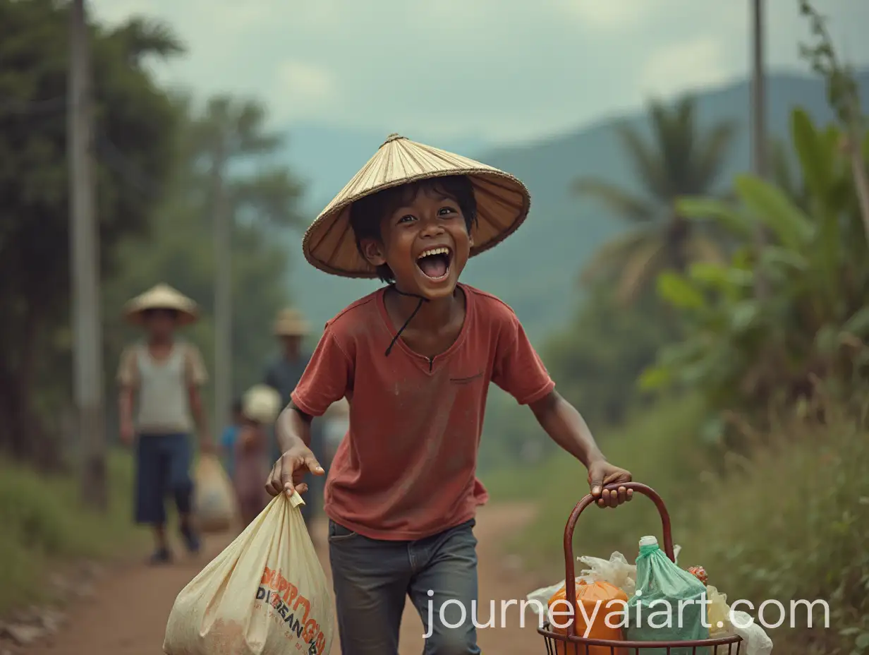 Indonesian-Person-Picking-Up-Trash-Carelessly-Among-Happy-People