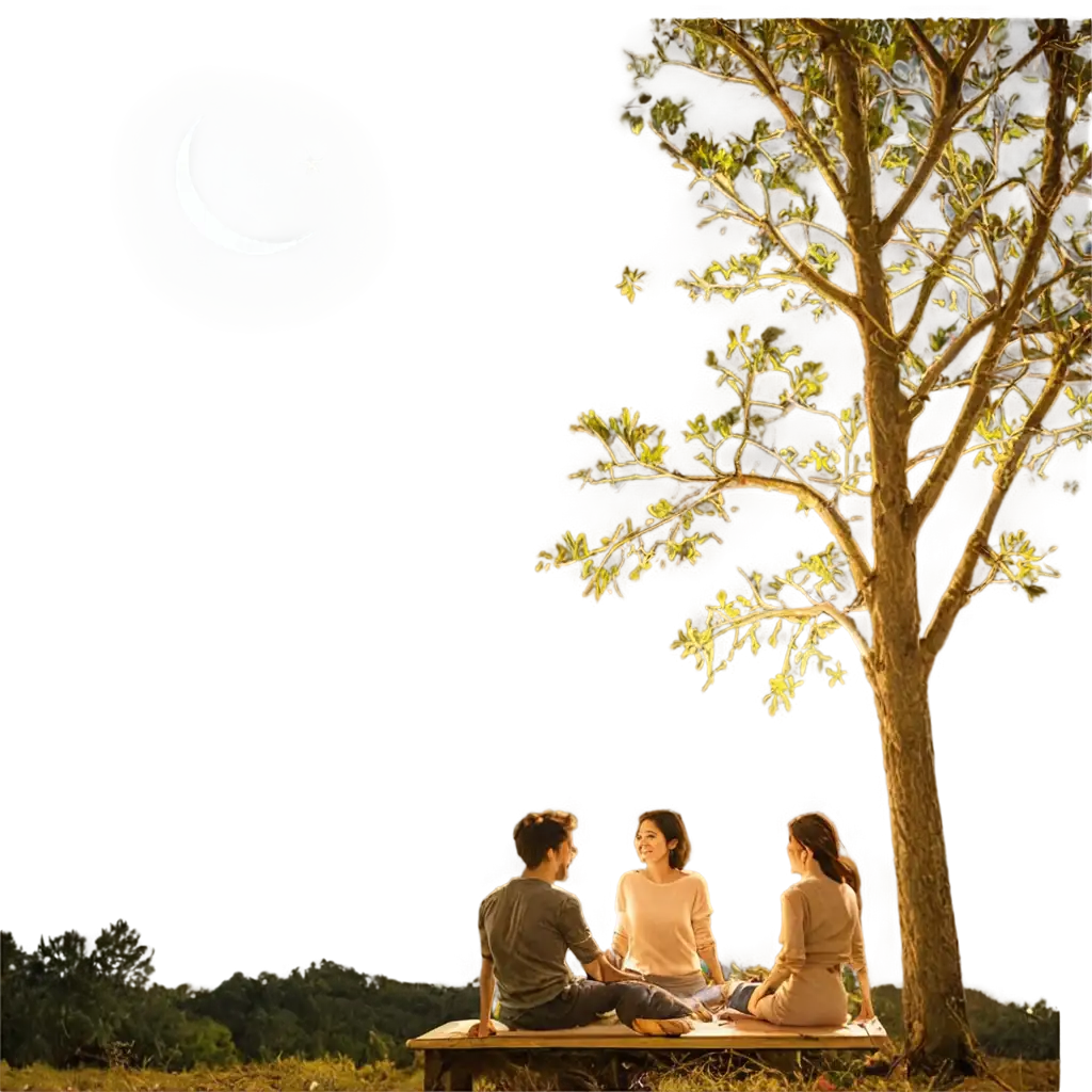 Nighttime-Couple-Sitting-by-Tree-PNG-Image-of-Nature-Serenity