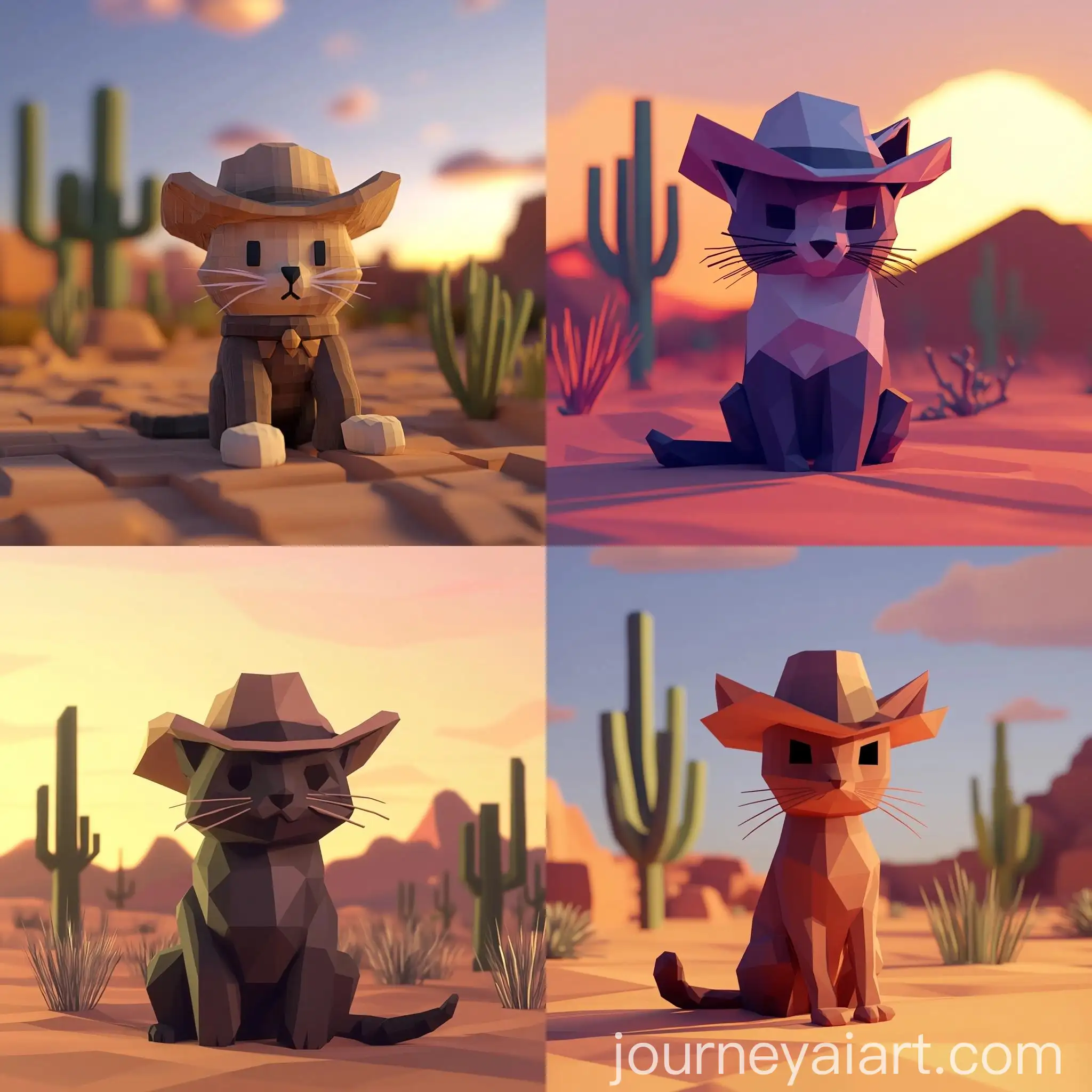 LowPoly-Cat-in-Cowboy-Hat-in-Desert-Landscape