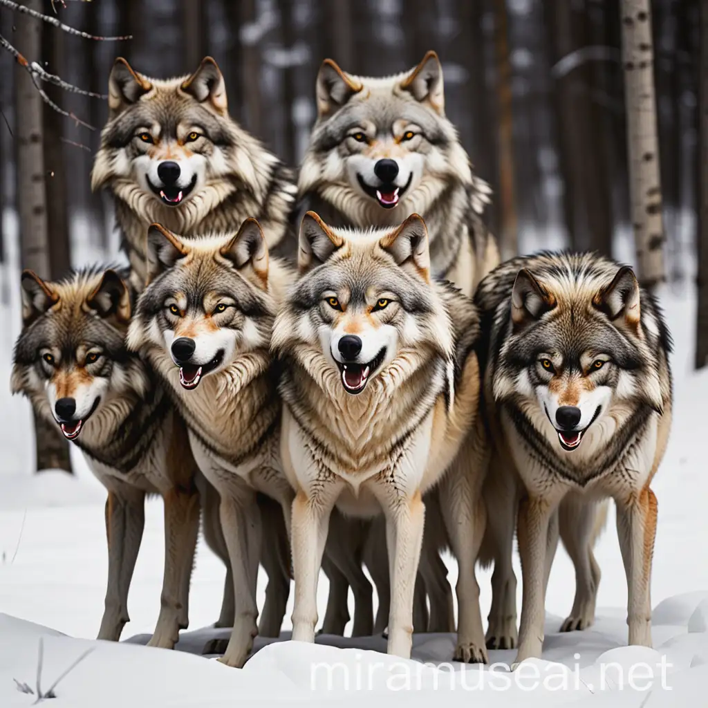 Majestic Pack of Wolves in a Serene Forest