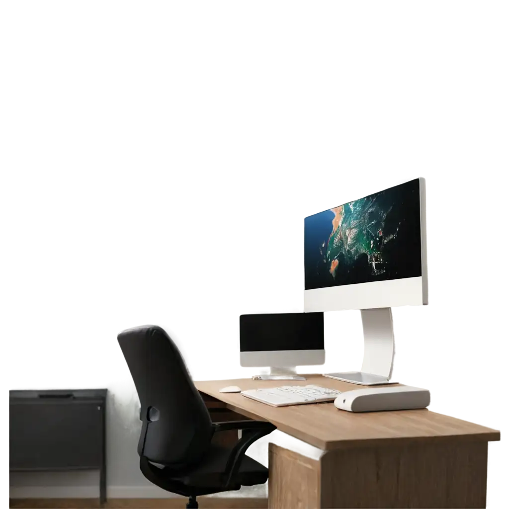 Realistic-PNG-Image-of-a-Big-Den-with-Computer-on-Desk-and-Bright-Lights