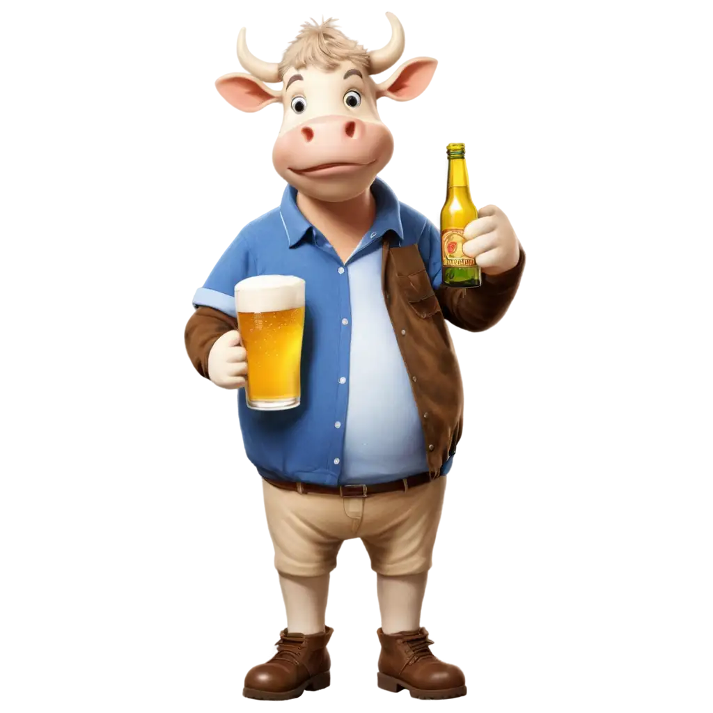 Cow with a beer in hand