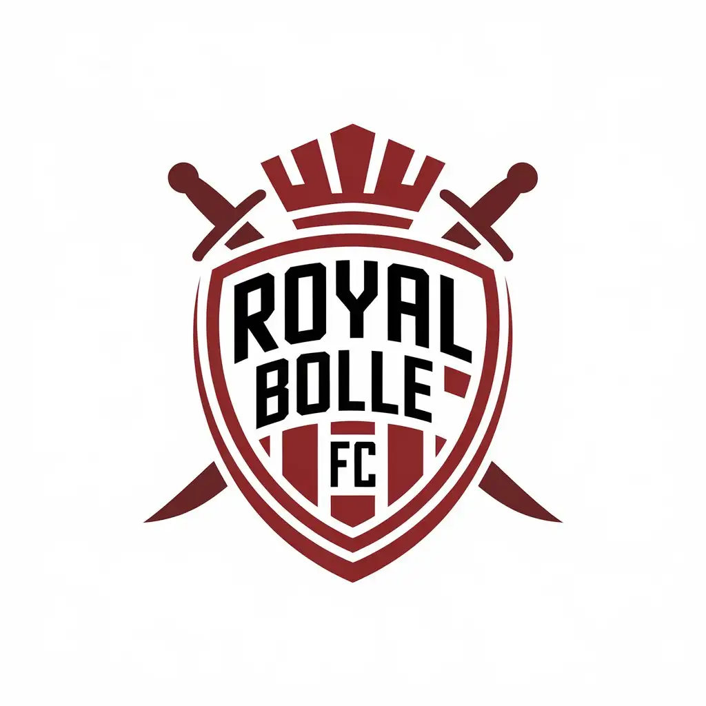 LOGO Design for Royal Bolle FC Red White with Shield Crown and Swords for a Powerful Elite Football Club Theme