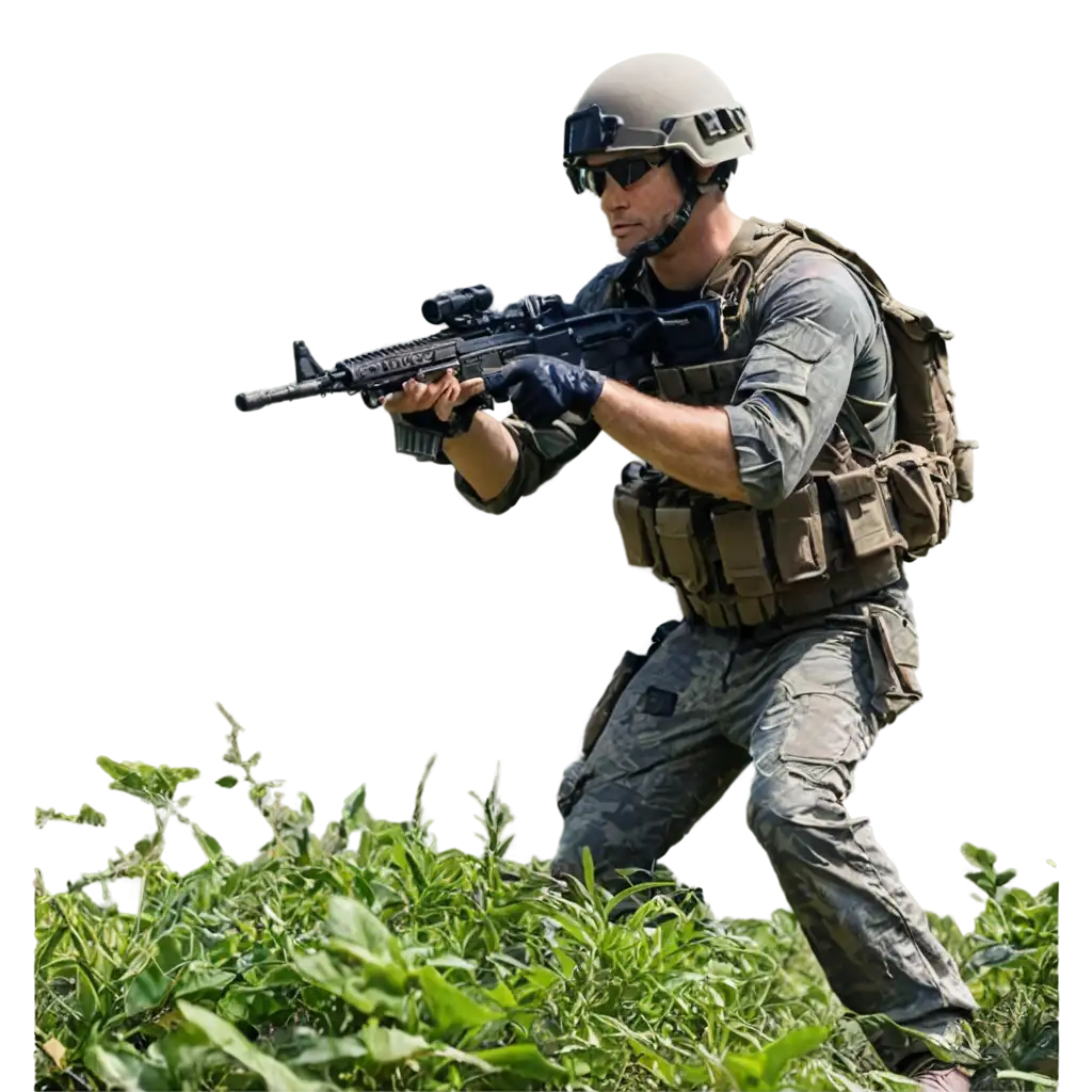 Navy seal in action in the jungle