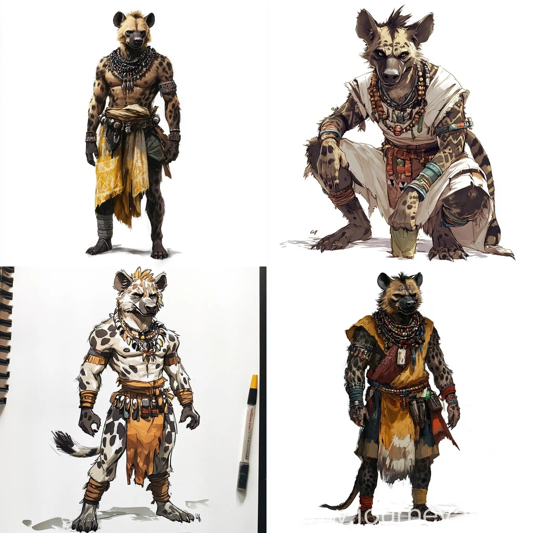 Tribal-Hyena-Man-Character-Reference-on-White-Background