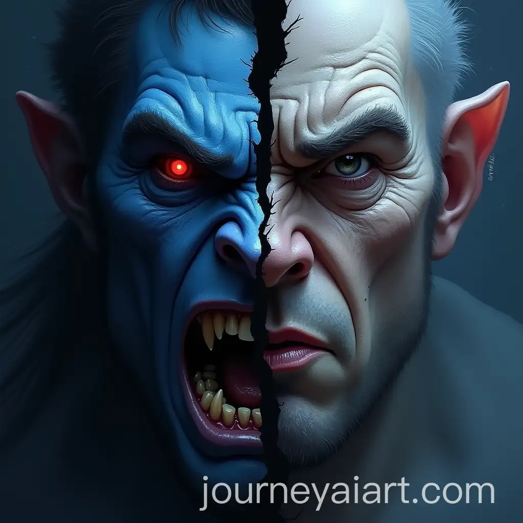 HalfFace-Split-Portrait-of-Orc-and-Human-with-Furious-and-Determined-Expressions