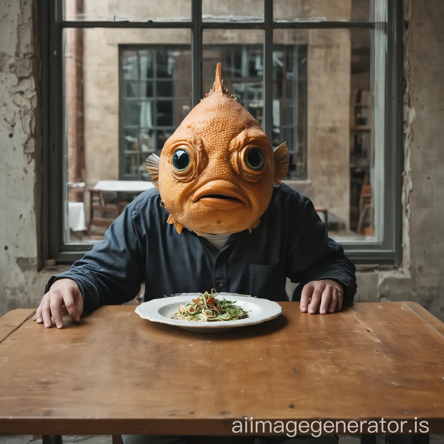 Fishfaced-Man-Sitting-at-Table-in-Windowed-Building