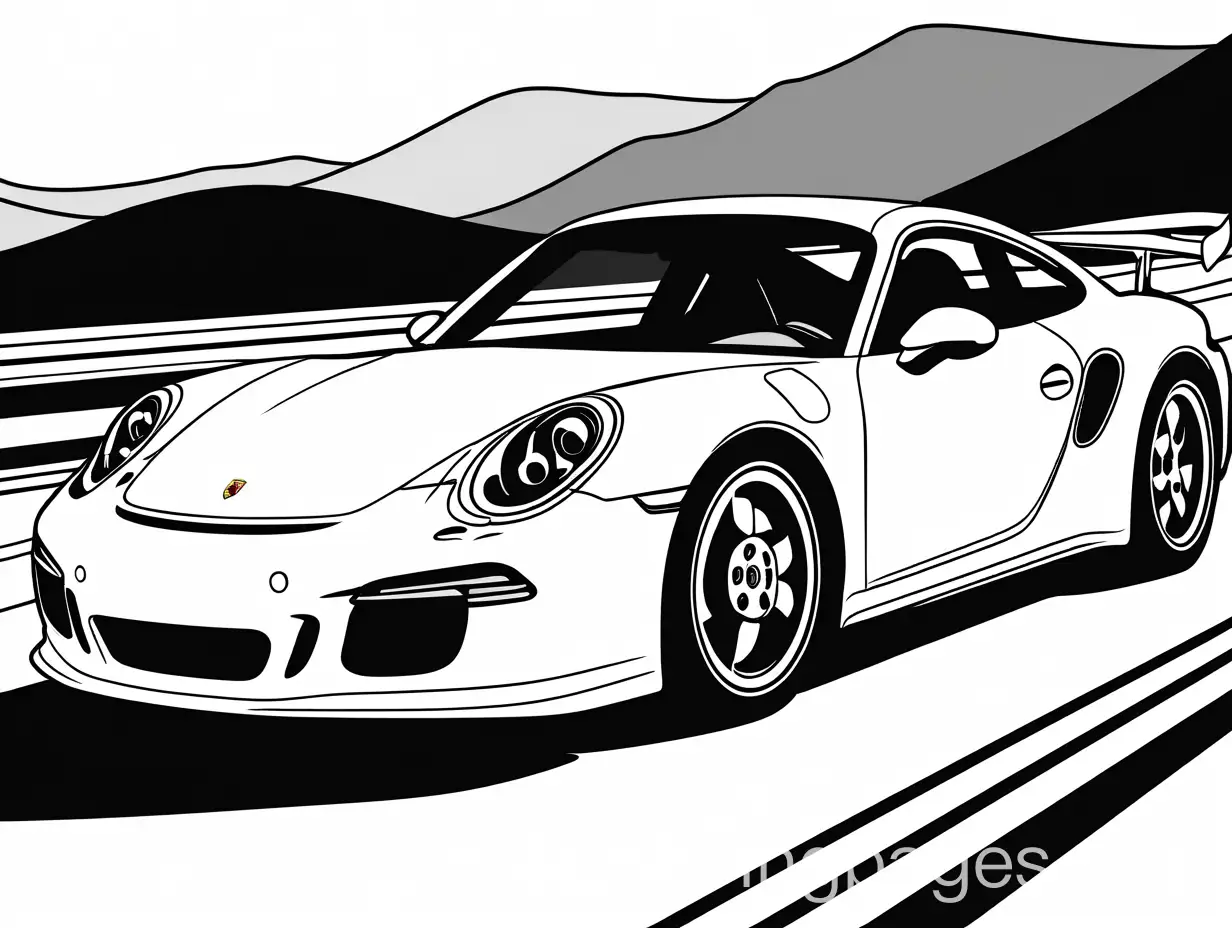 Porsche-Driving-Coloring-Page-Black-and-White-Line-Art-for-Kids