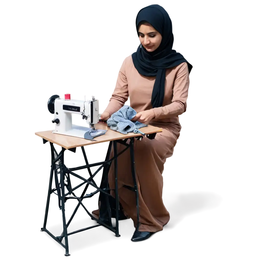 Iranian-Woman-Sewing-with-Good-Posture-PNG-HighQuality-Image-for-Various-Applications