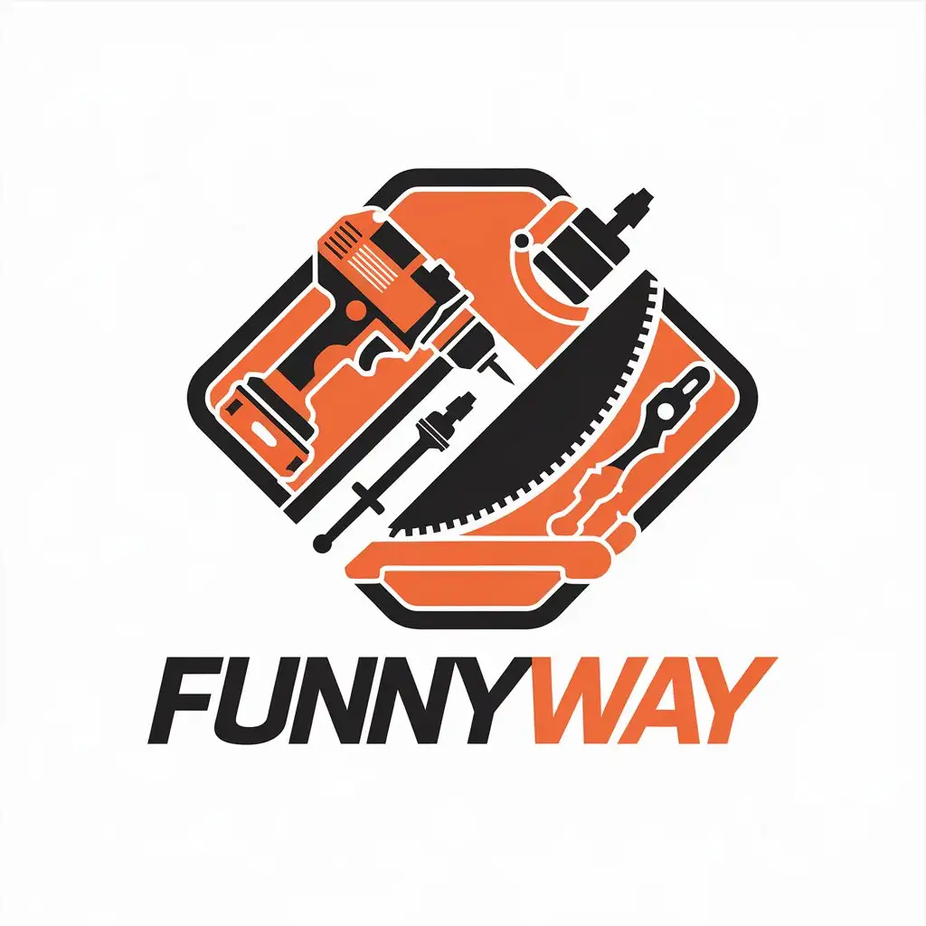 a vector logo design,with the text "Funnyway", main symbol:electric power tools,Moderate,be used in Construction industry,clear background