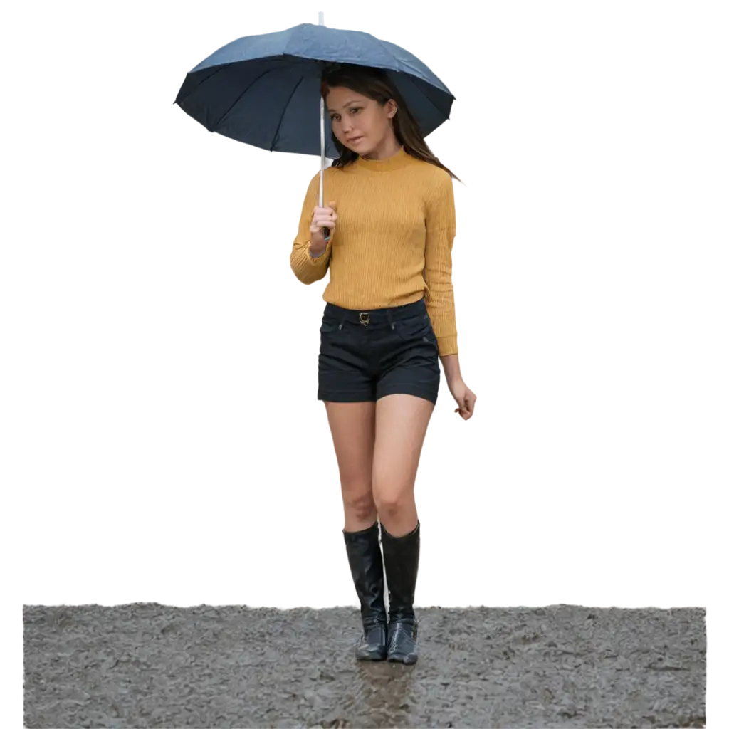 PNG-Image-of-a-Girl-Holding-an-Umbrella-Behind-Her-Back-Walking-on-a-Puddle