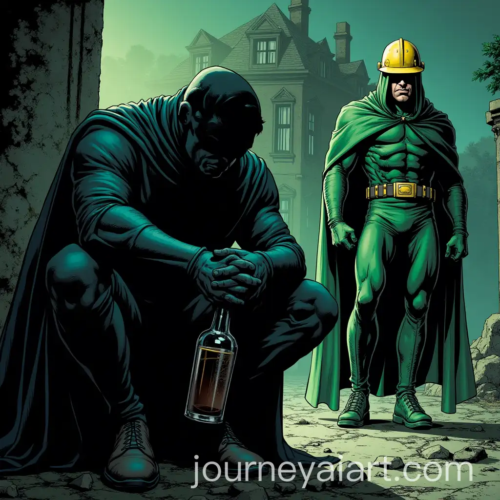 Depressed-Superhero-with-Alcohol-and-Supervillain-in-Ruined-Mansion