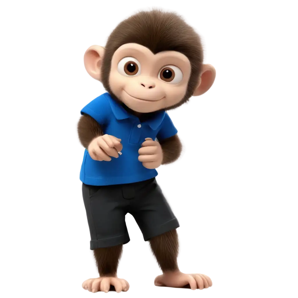 Captivating-Capuchin-Monkey-in-Love-with-Blue-Polo-and-Black-Shorts-PNG-Image