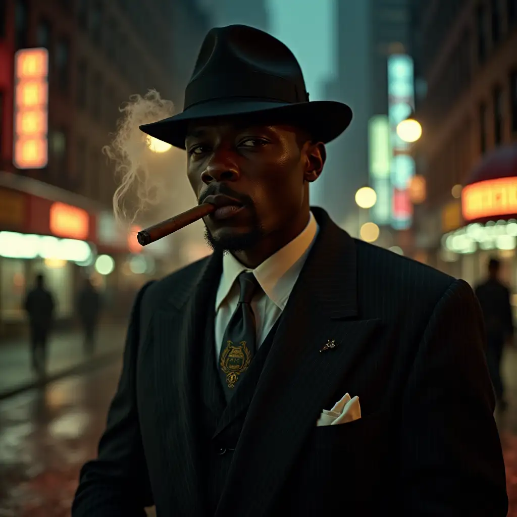 1960s-Harlem-Gangster-in-Pinstripe-Suit-Smoking-Cigar