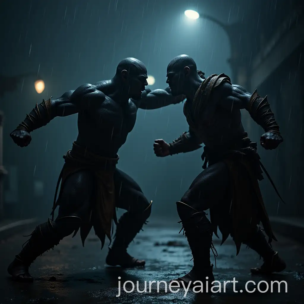 Two-Brutal-Warriors-Fighting-in-the-Rain-at-Night