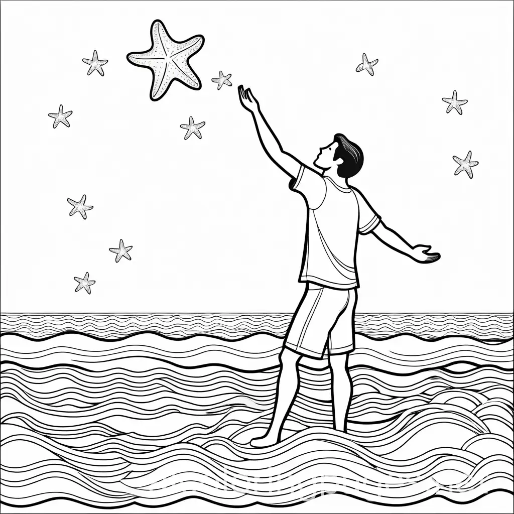 Man-Throwing-Starfish-Into-Ocean-Coloring-Page