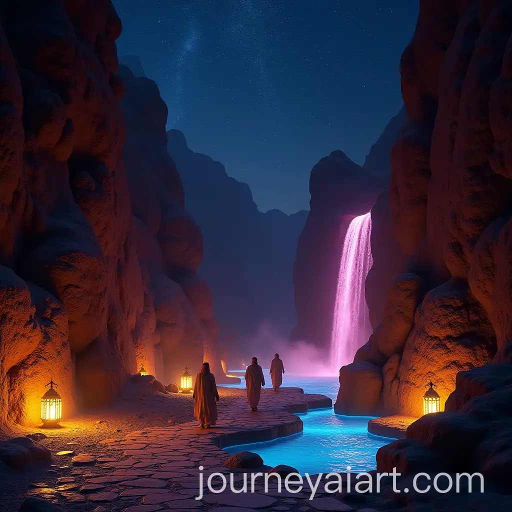 Nighttime-DesertAI-Art-Prompt-Expansion-Canyon-Resort-in-Saudi-Arabia-with-Neon-Waterfall-and-Starry-Sky