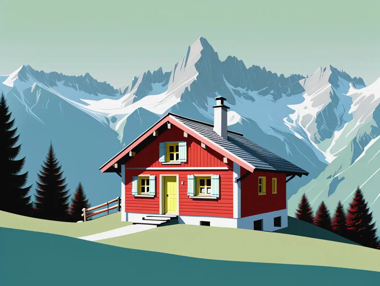 Charming-Alpine-Hut-Surrounded-by-Lush-Mountains-in-Pastel-Colors