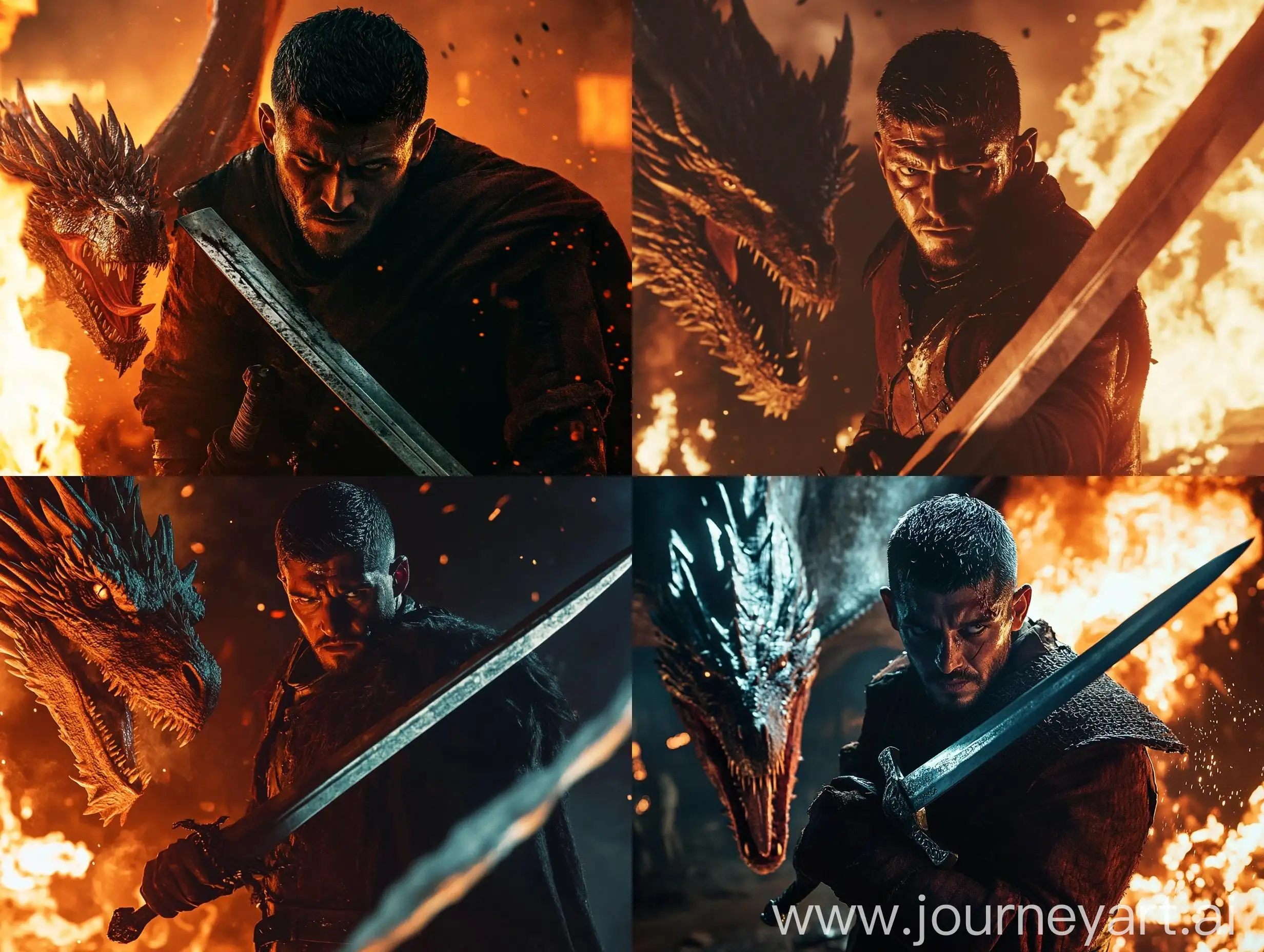 Battlefield-Scene-Warrior-Peter-Claffey-Faces-Dragon-in-Nighttime-Battle