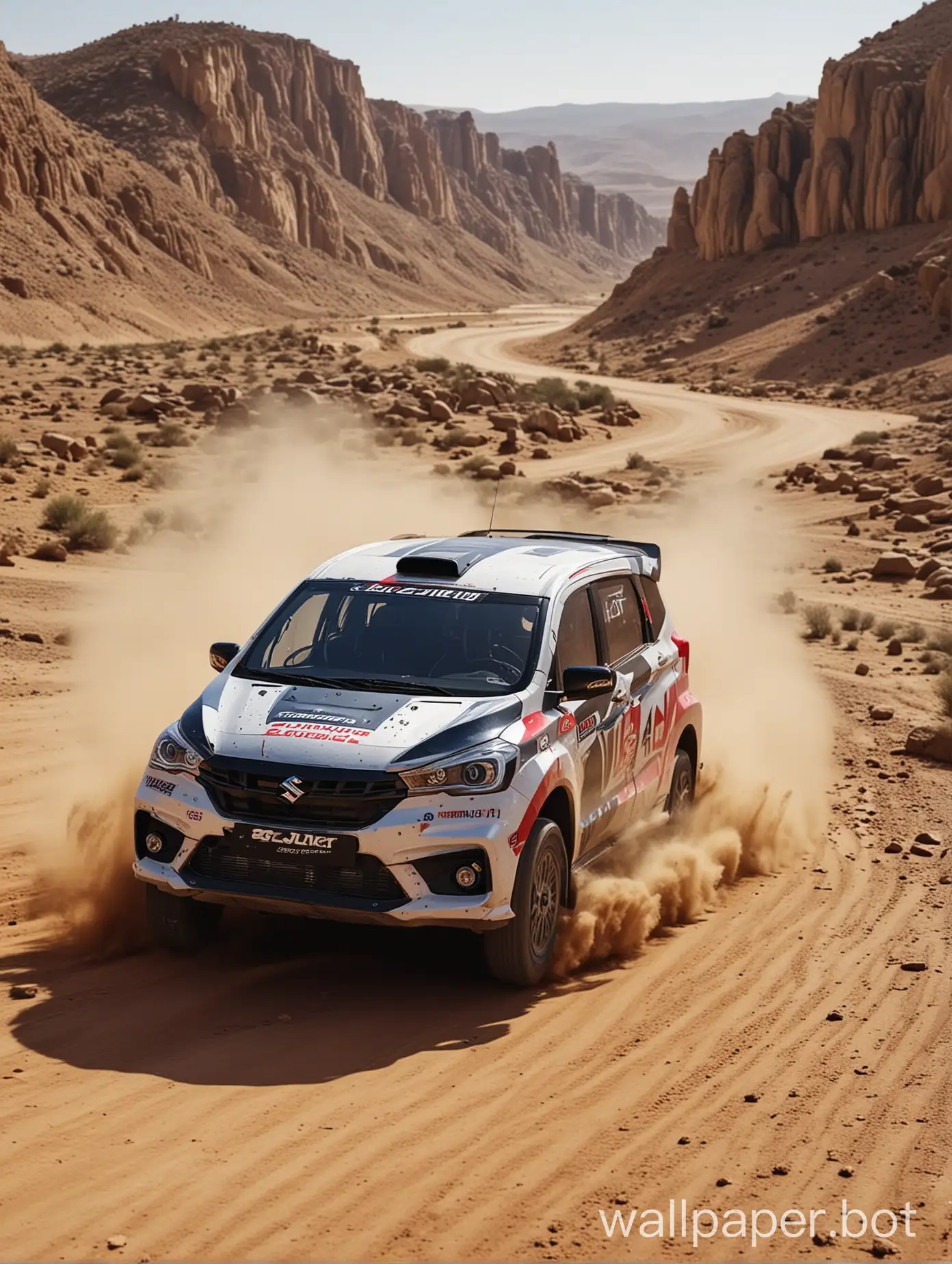 a 2020 suzuki ertiga racing across rally in the desert 4k, ultra realastic, 8k