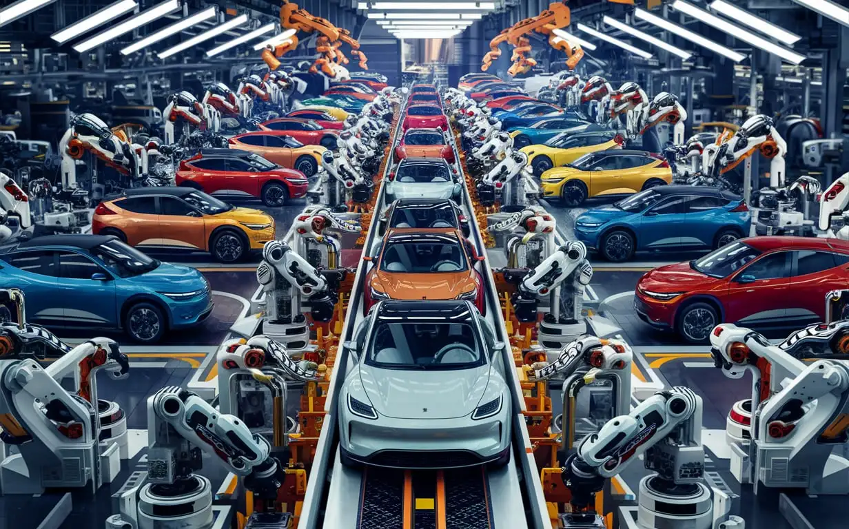 Robotic Assembly of Colorful EV Cars in a Massive Factory