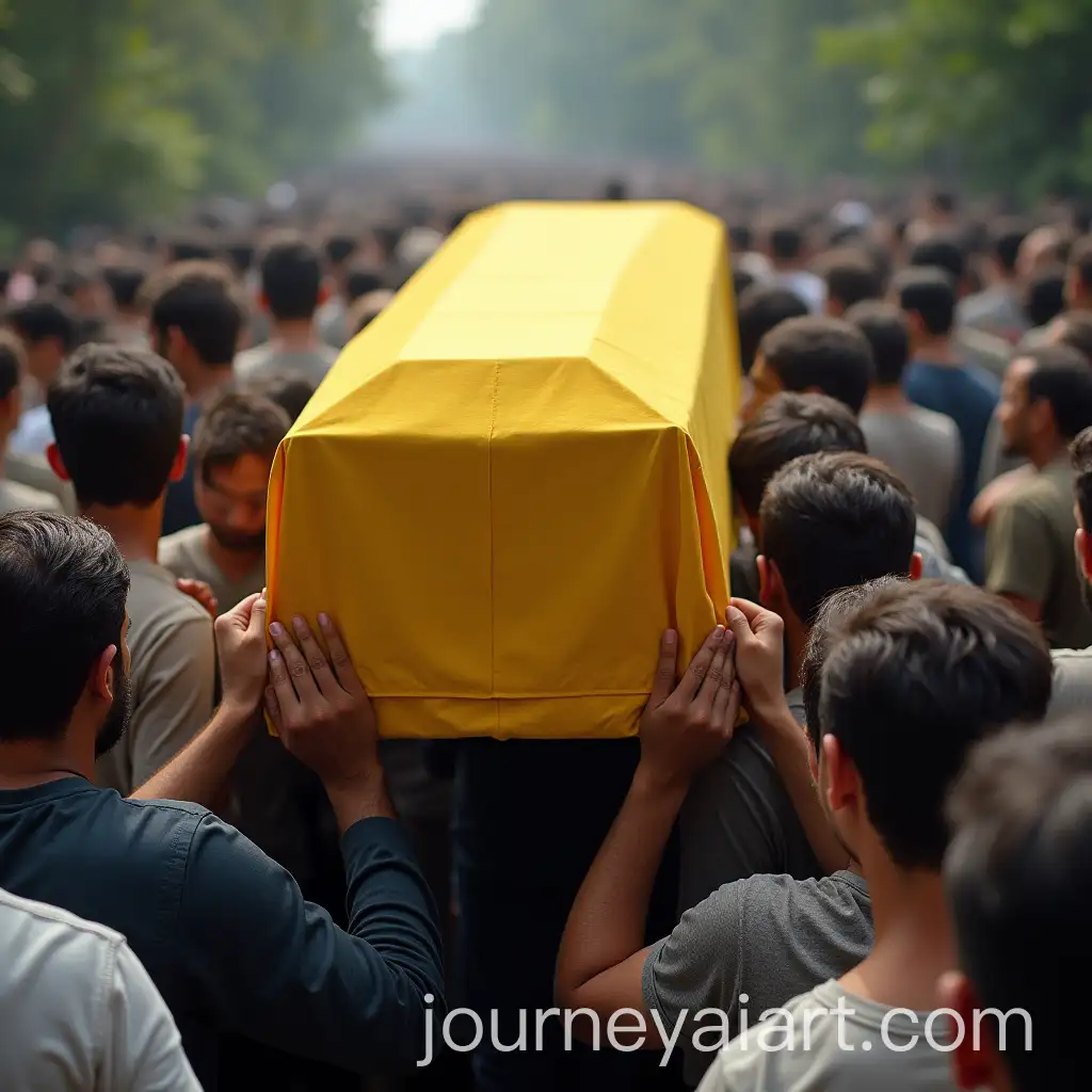 Group-of-Men-Carrying-a-Coffin-Covered-with-Yellow-Sheet-at-Eye-Level