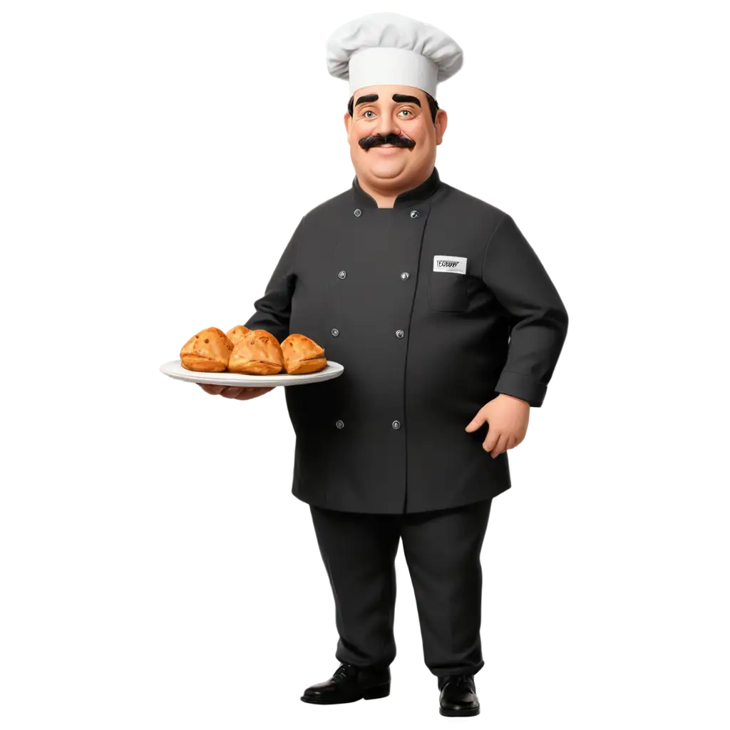 Cartoon-Fat-Chef-Cook-PNG-Image-with-Tray-of-Empanadas-60YearOld-Mustachioed-Man-in-Black-and-White