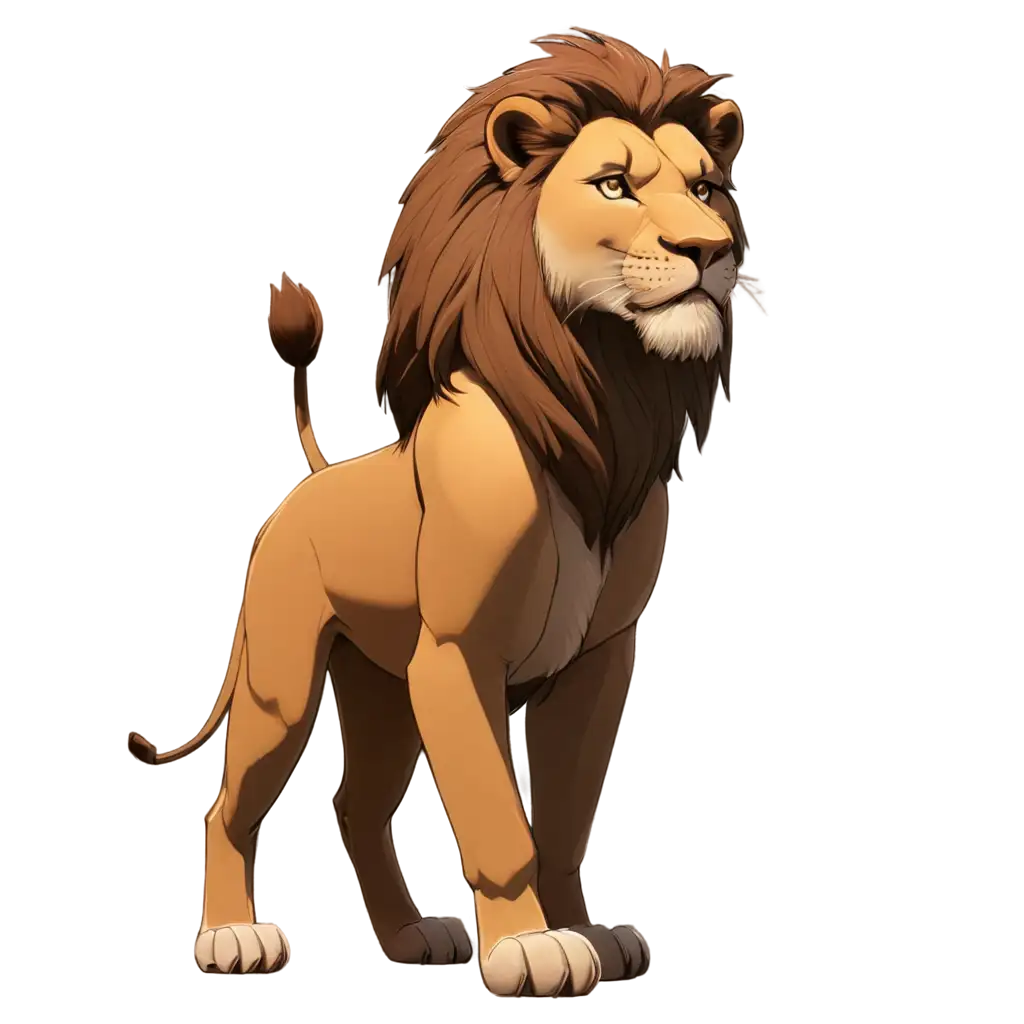 Lion-Standing-Front-Side-Profile-PNG-in-Graphic-Anime-Style-HighQuality-Image-for-Versatile-Use