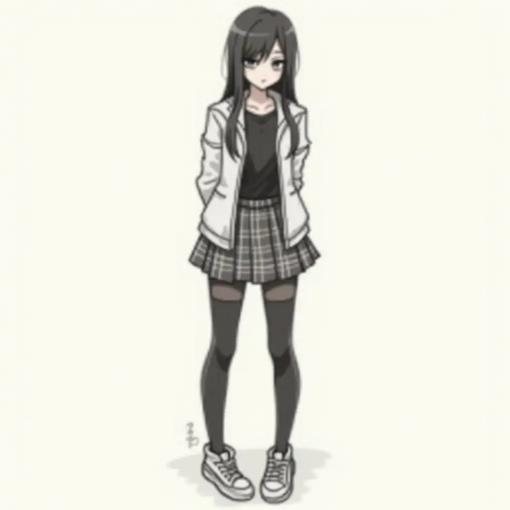 Stylish-Anime-Girl-in-Plaid-Skirt-and-Casual-Footwear