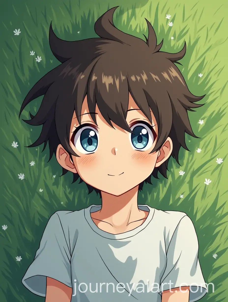 Boy-with-Blue-Eyes-and-Brown-Hair-Relaxing-on-Grass-in-Manga-Style