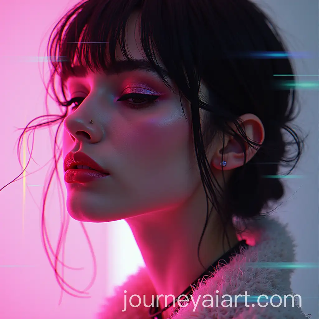 Glitch-Art-Portrait-of-a-Woman-with-Pink-Lipstick-andAI-Art-Prompt-Expansion-Glossy-Hair-in-Jeremy-Mann-Style