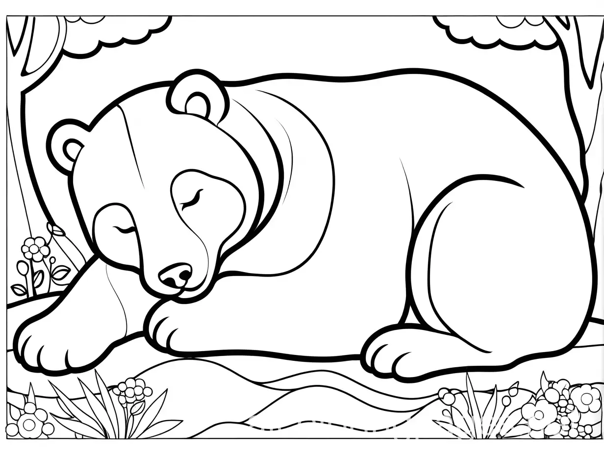 Sleeping-Bear-Coloring-Page-Black-and-White-Line-Art