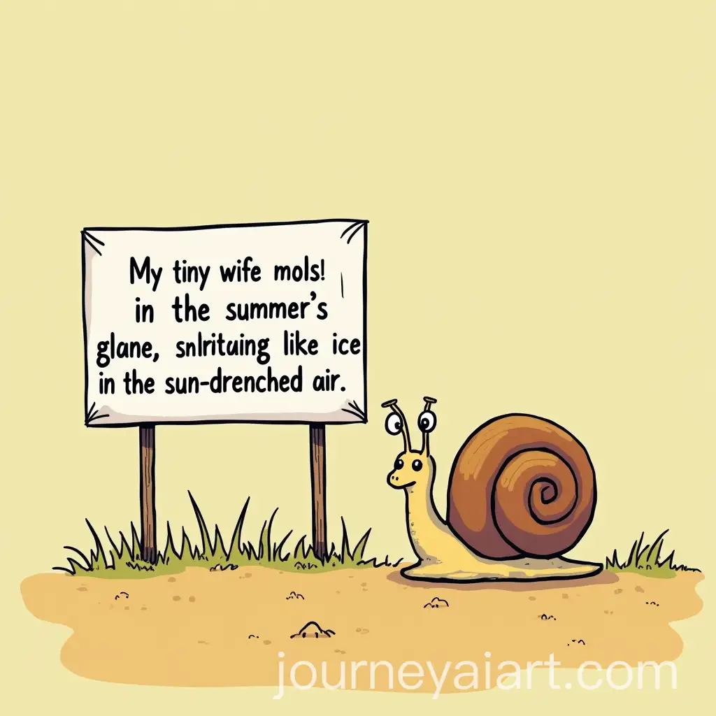 CartAI-Art-Prompt-Expansionoon-Snail-Holding-Poetic-Sign-About-Summer-Heat-and-Shrinking-Wife