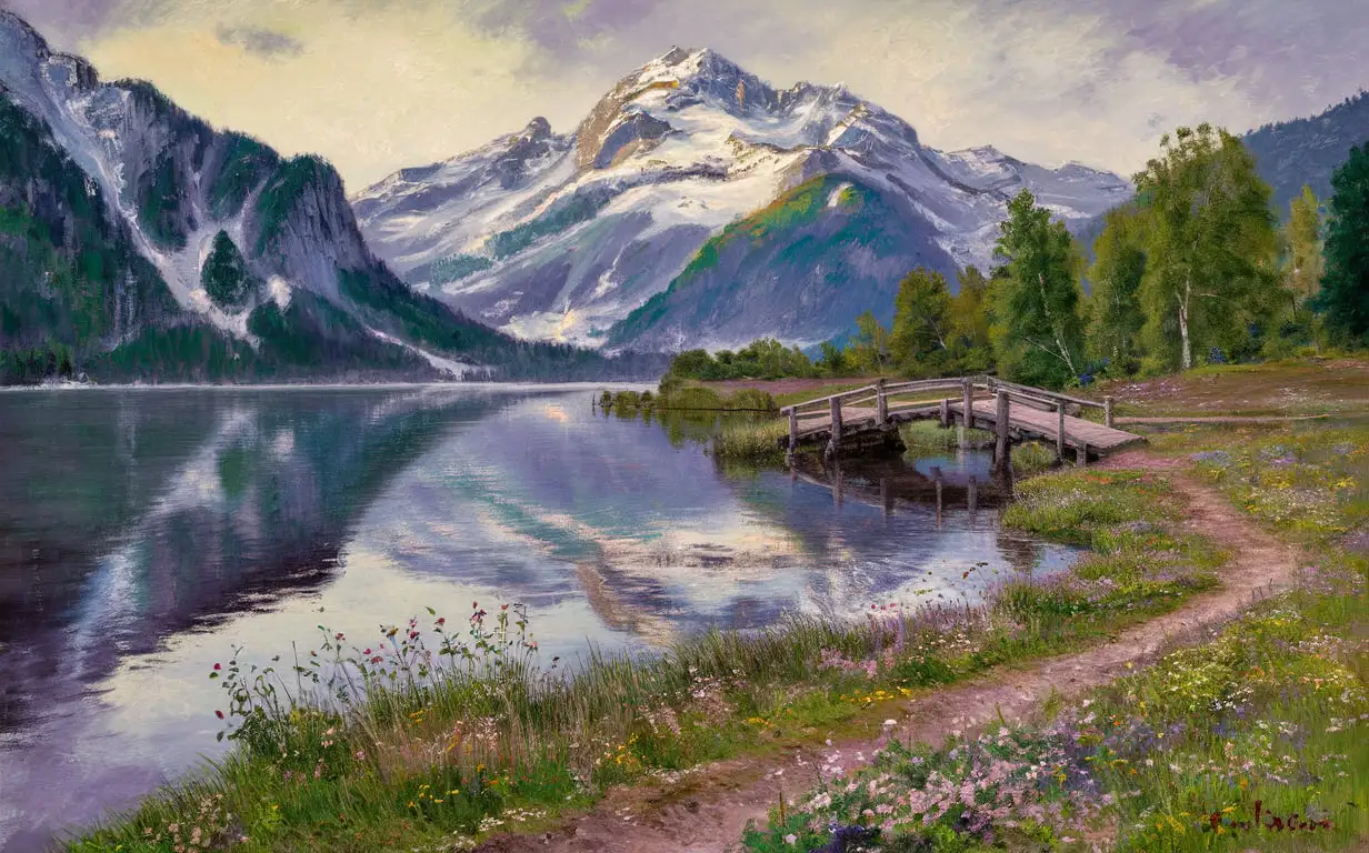 create a switzerland alps landscape with monet style painting