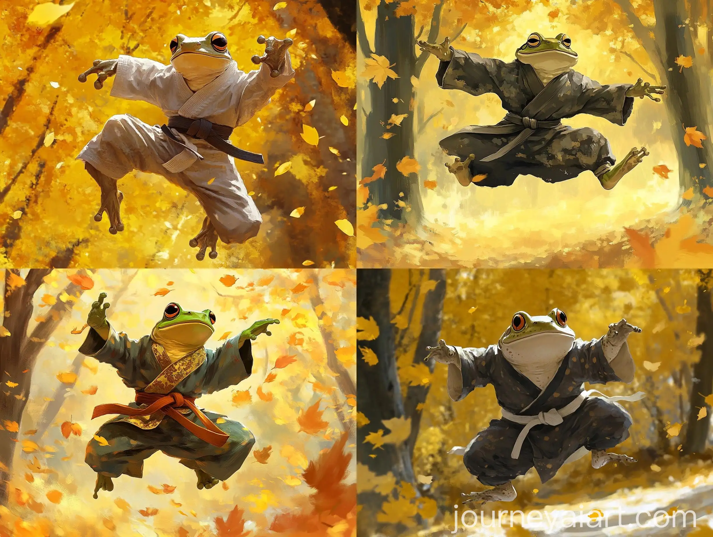 Anthropomorphic-Frog-Karate-Fighter-in-Autumn-Forest-Anime-Scene