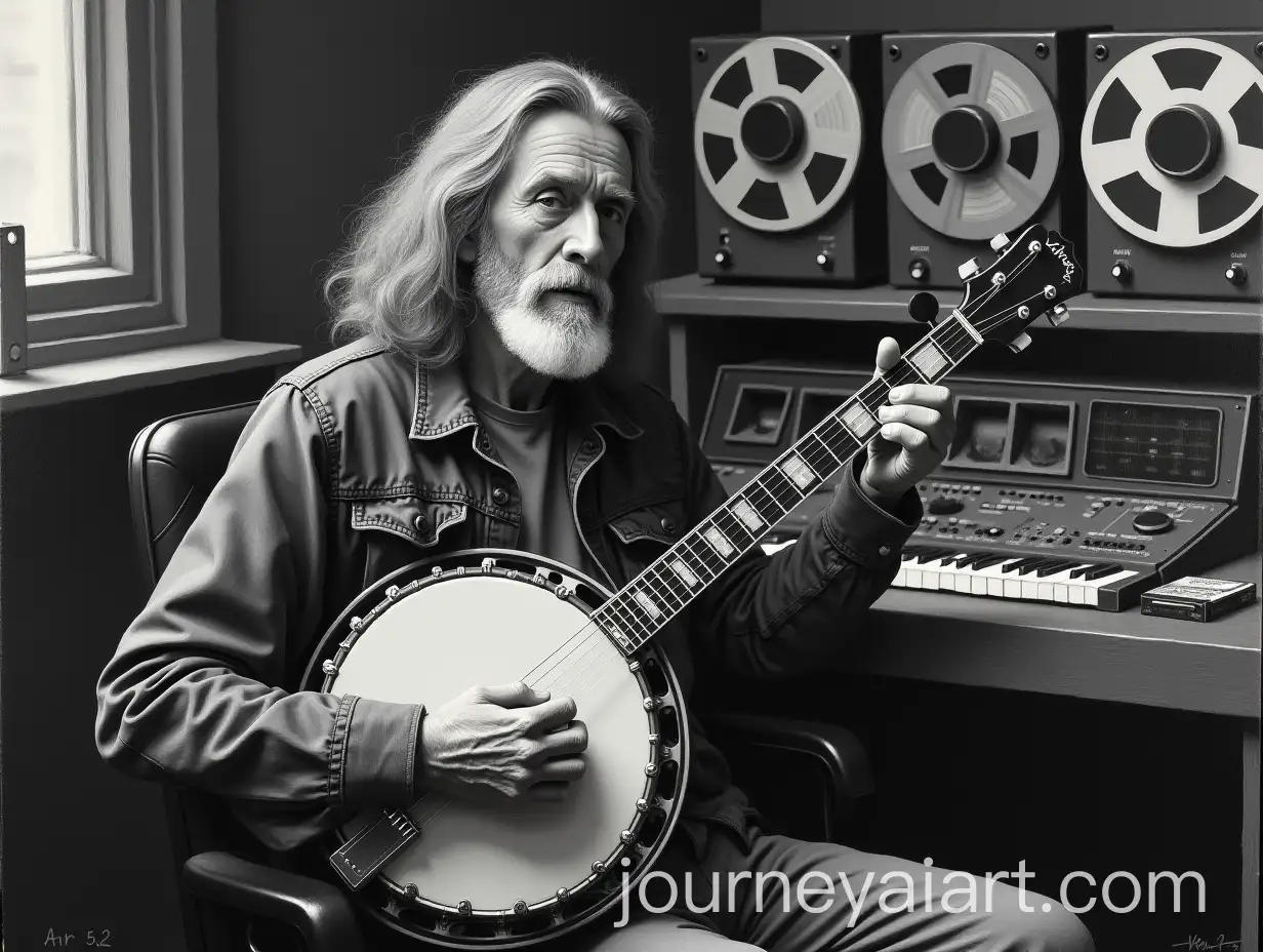 Vintage-Recording-Studio-Scene-with-Older-Man-Playing-Banjo